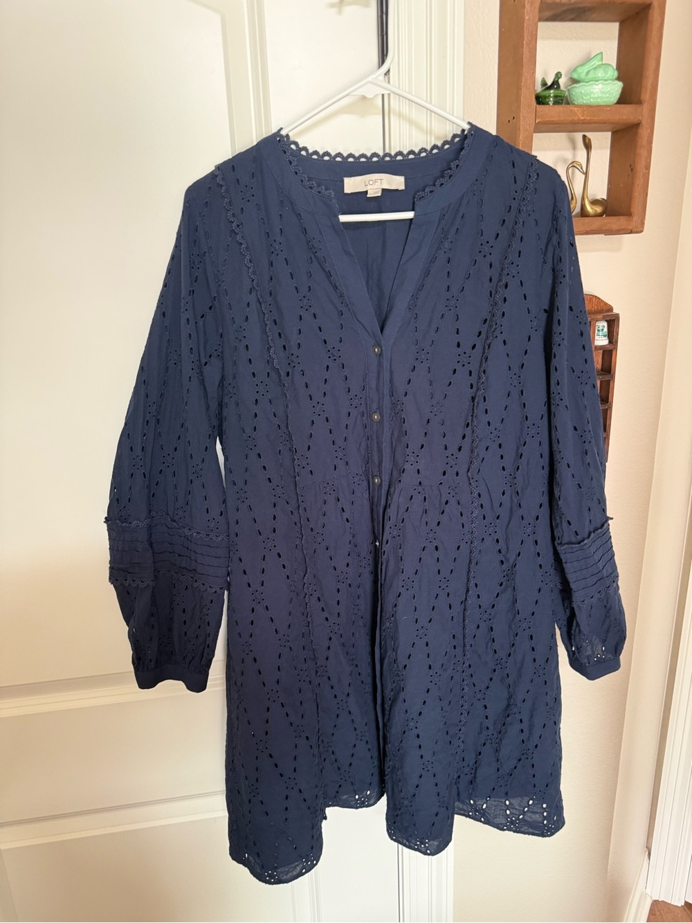 LOFT Navy Eyelet Tunic Dress